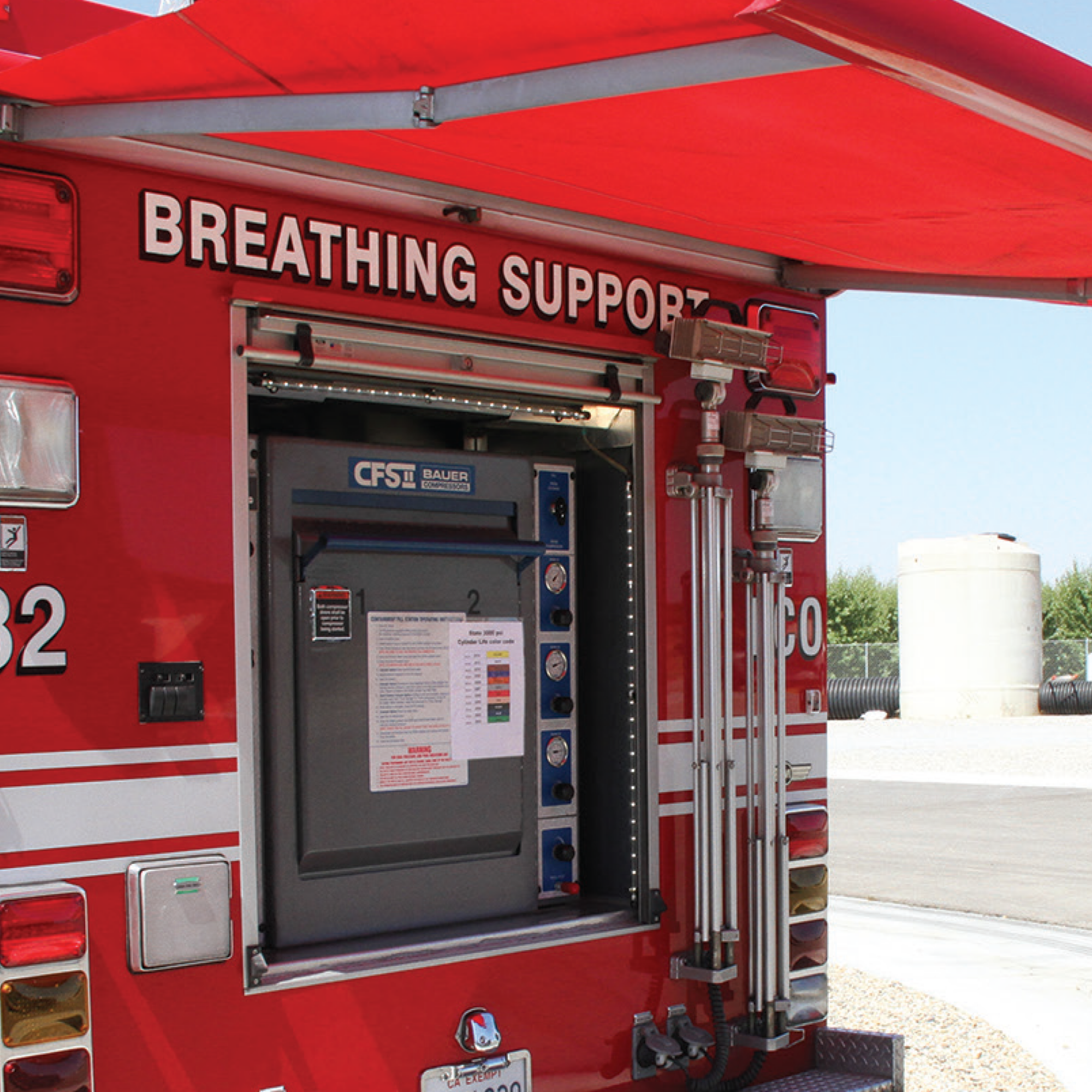 Bauer CFS machine used for breathing support in back of firetruck